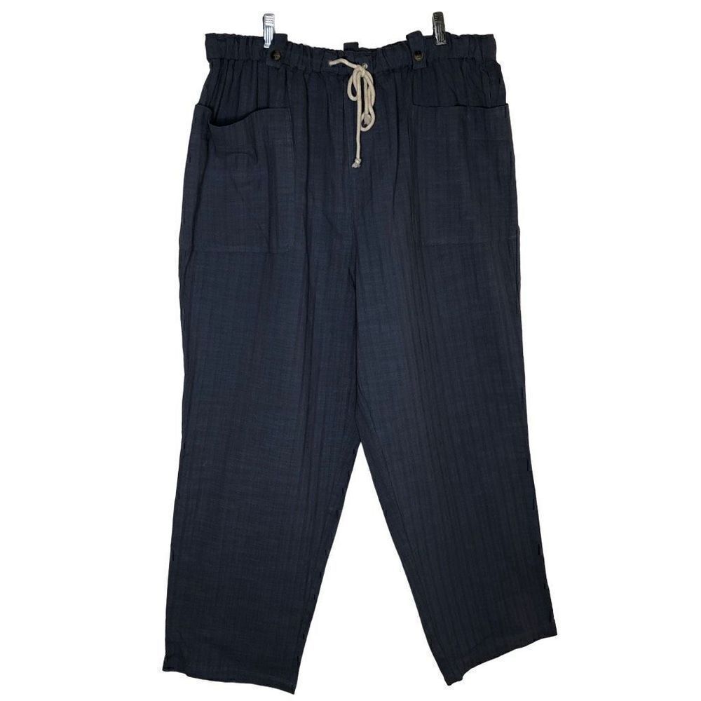 NEW Very J Slate Blue Textured Cotton Relaxed MIDI Pants NWT